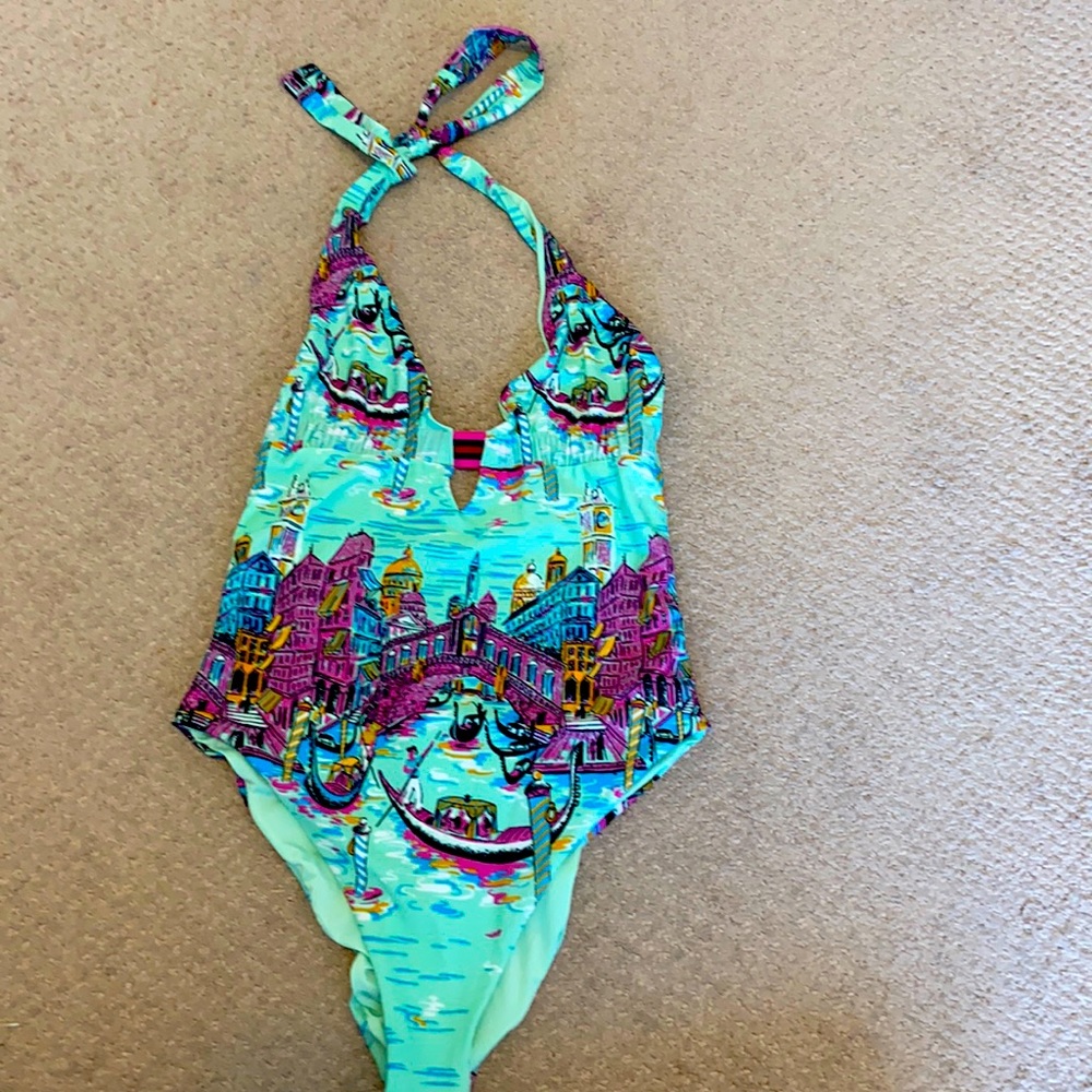 Sexy one piece swim suit with Italy canal graphic